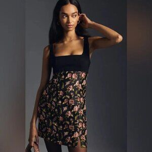 Anthropologie Maeve Square-Neck Brocade Mini Dress Size 2 Floral Open Back